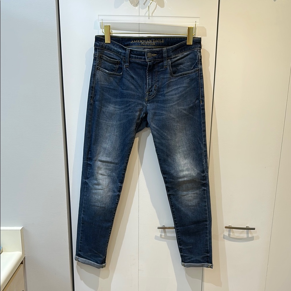 American Eagle Outfitters Men's Dark Blue Skinny Jeans